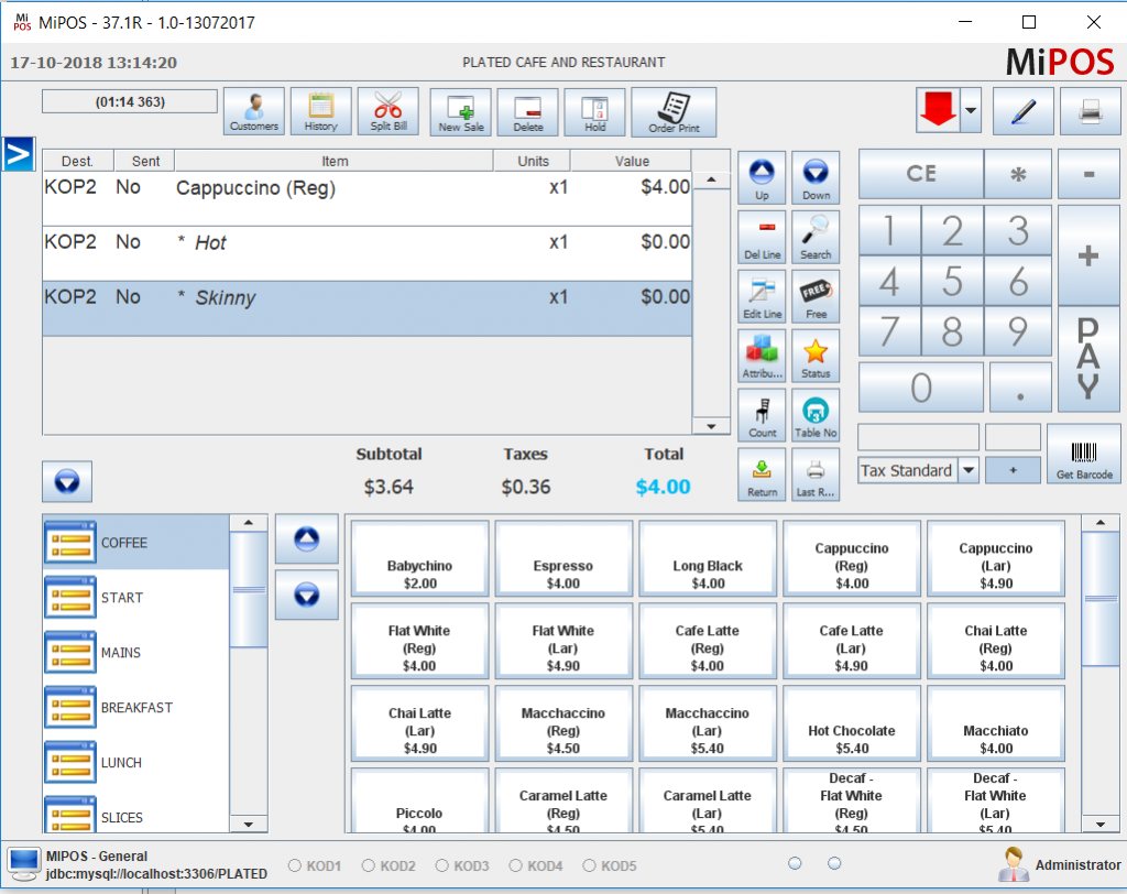 Cafe POS System - Sales Screen